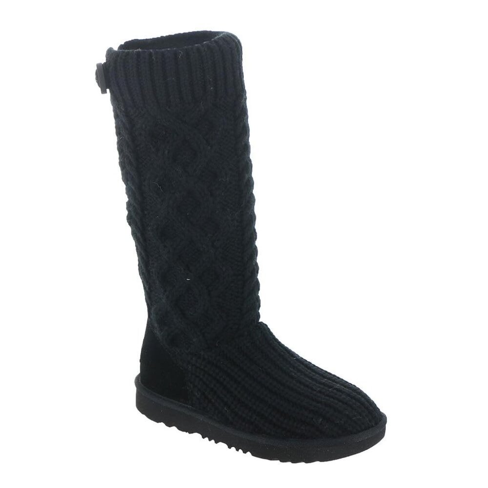UGG Unisex-Child Classic Cardi Cabled Knit Boot, Black